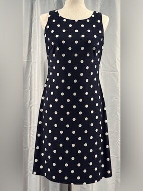 Chaps Navy Sleeveless Polka Dot Dress